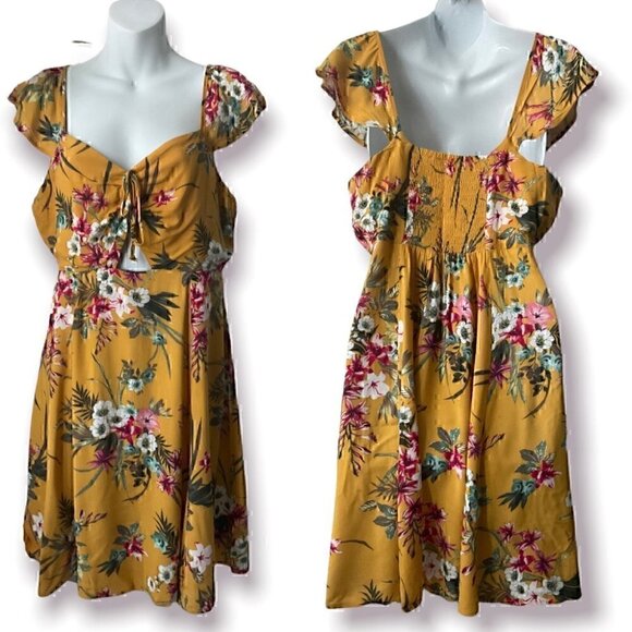 Xhilaration Yellow  Floral Mini Dress Size Small - Picture 1 of 8